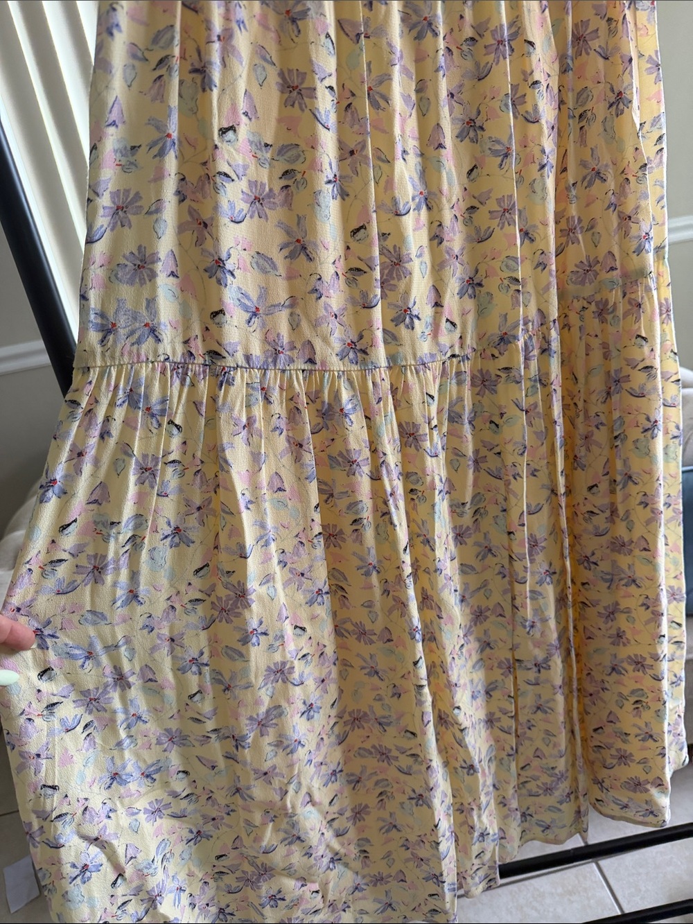 Yellow Floral Tiered Maxi Skirt with Lavender Accents - Picture 3 of 5